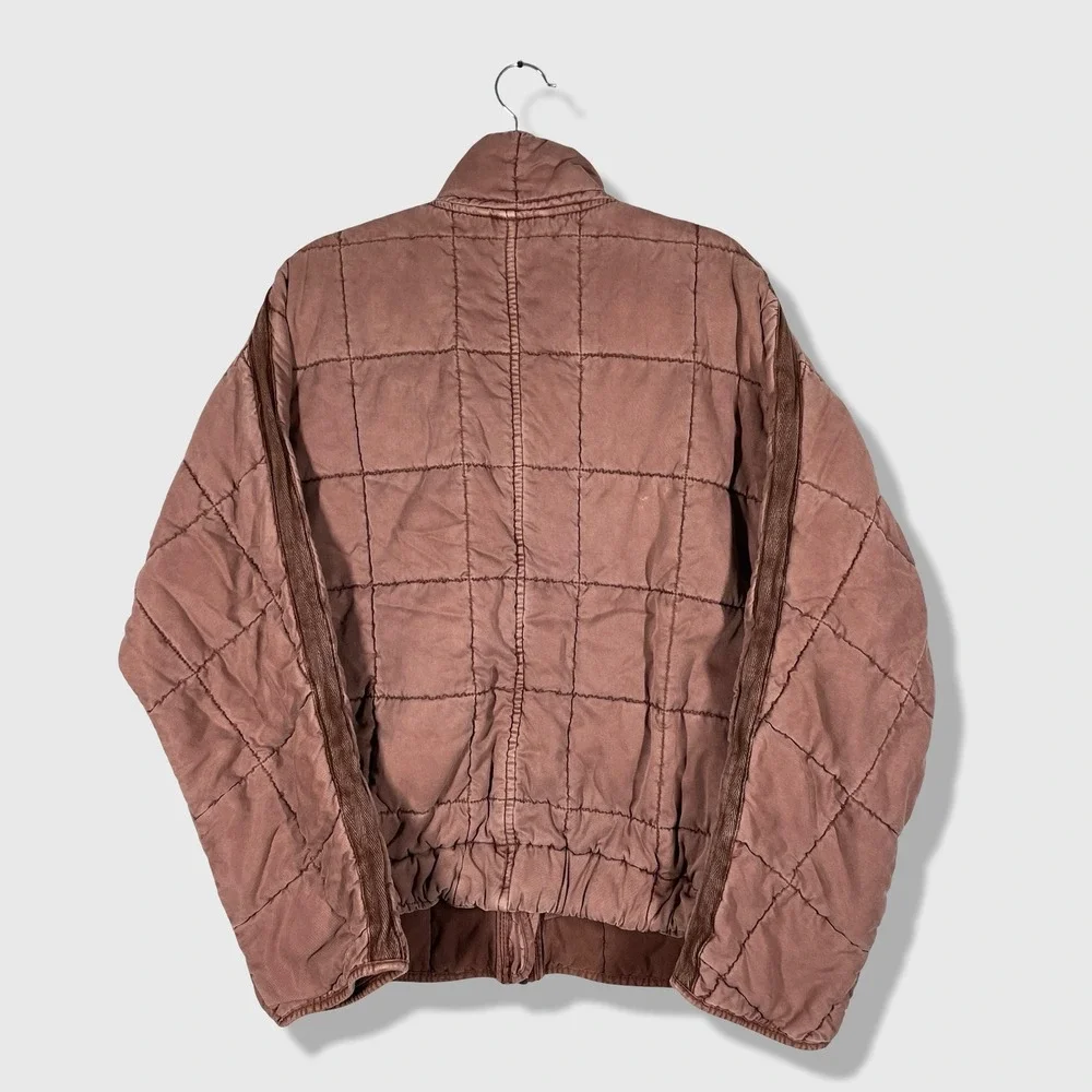 Free People Quilted Bomber Jacket Womens XS Brown Boho Gorpcore Oversized